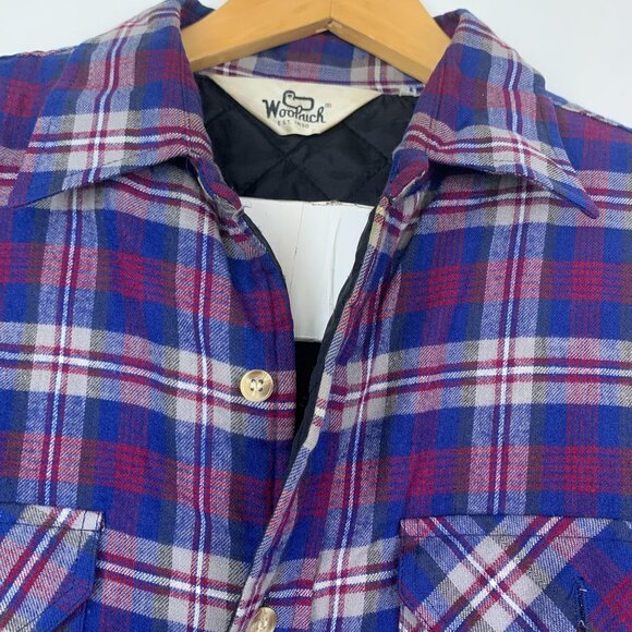 Vtg Woolrich Flannel Jacket Insulated Lined Button Up Large Lumberjack Blue Red - Picture 5 of 10